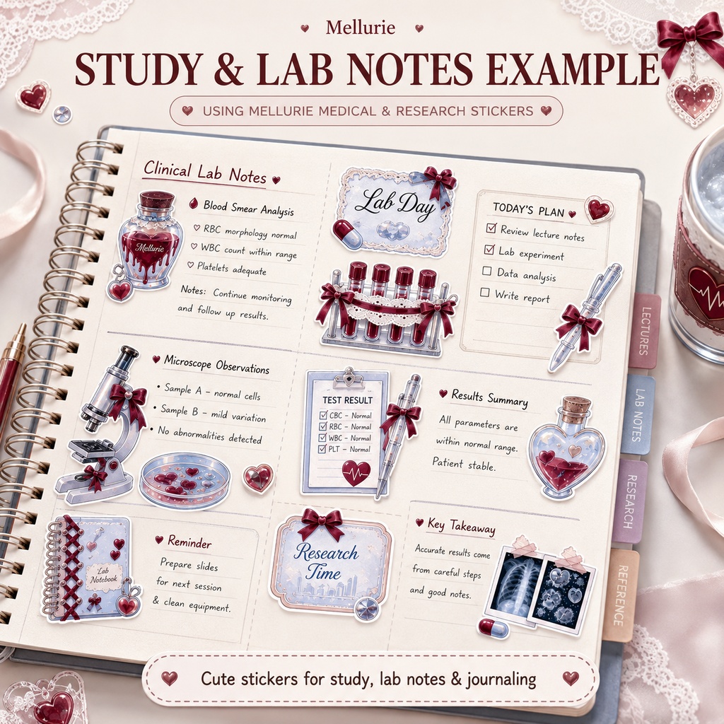🎀 Medical & Research デジタルステッカー 40枚セット|医療・看護・臨床検査・研究・勉強|40 PNG Digital Stickers