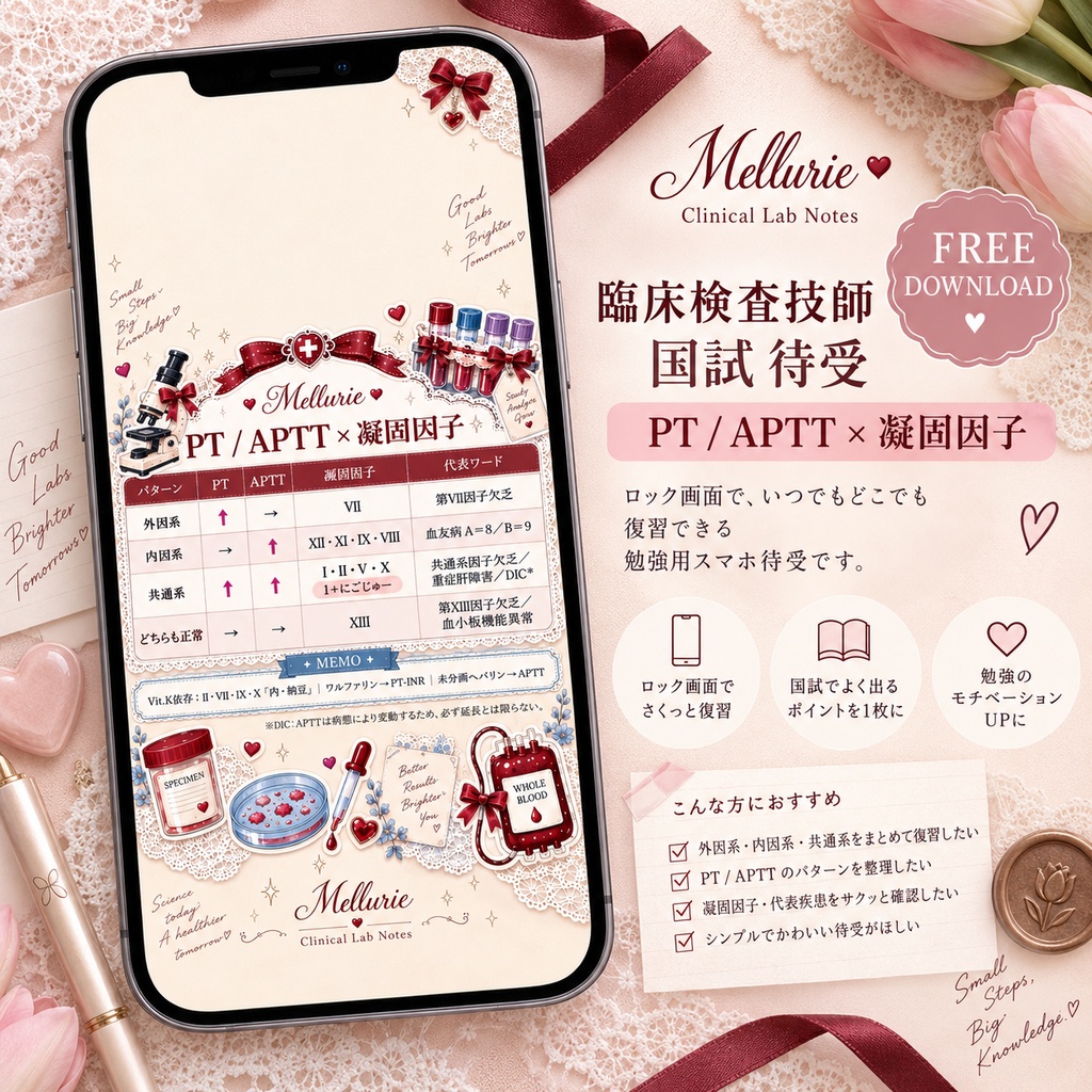 【無料】臨床検査技師 国試待受｜PT・APTT×凝固因子｜Mellurie