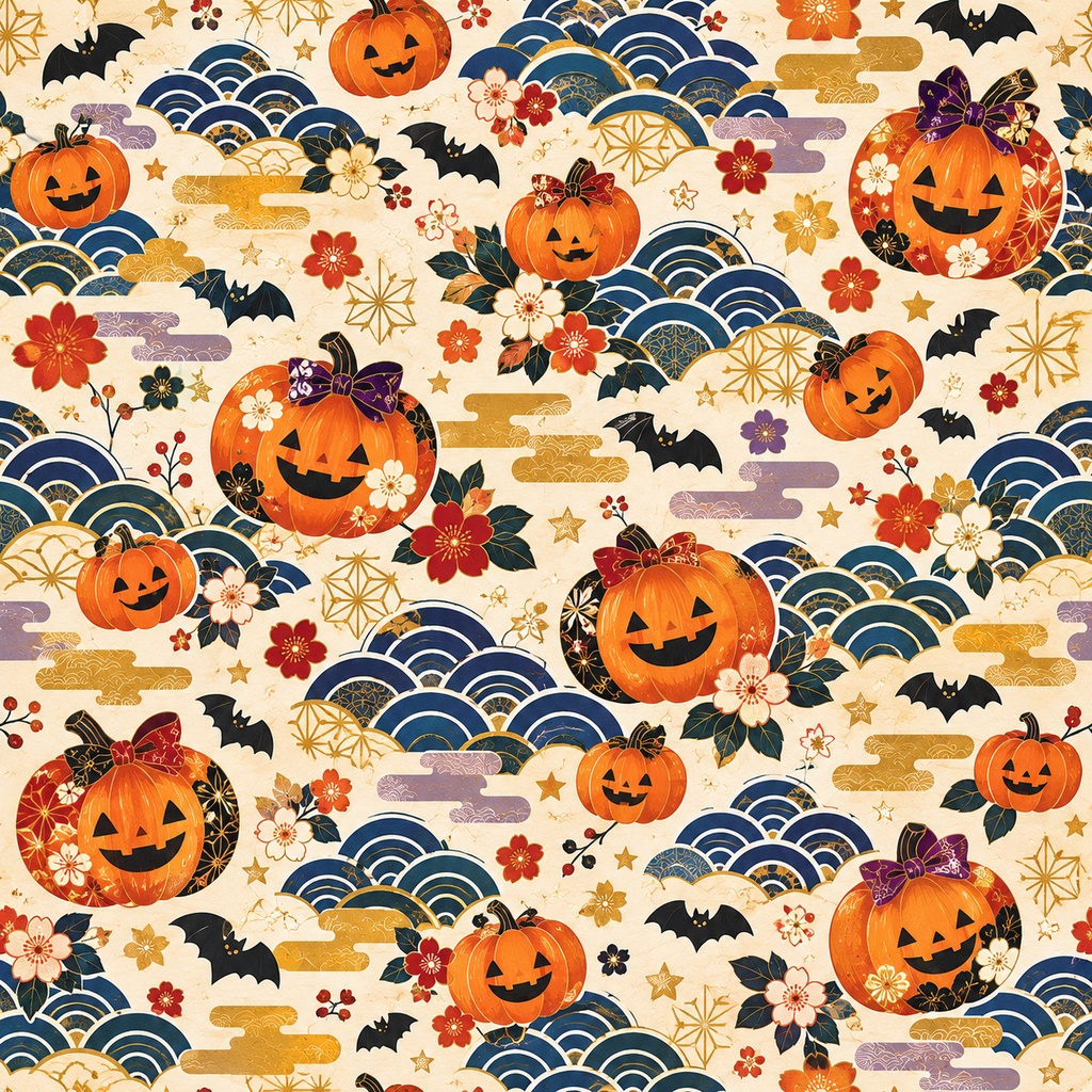 和風 ハロウィン デジタルペーパー|真正 シームレス 12柄|商用利用OK