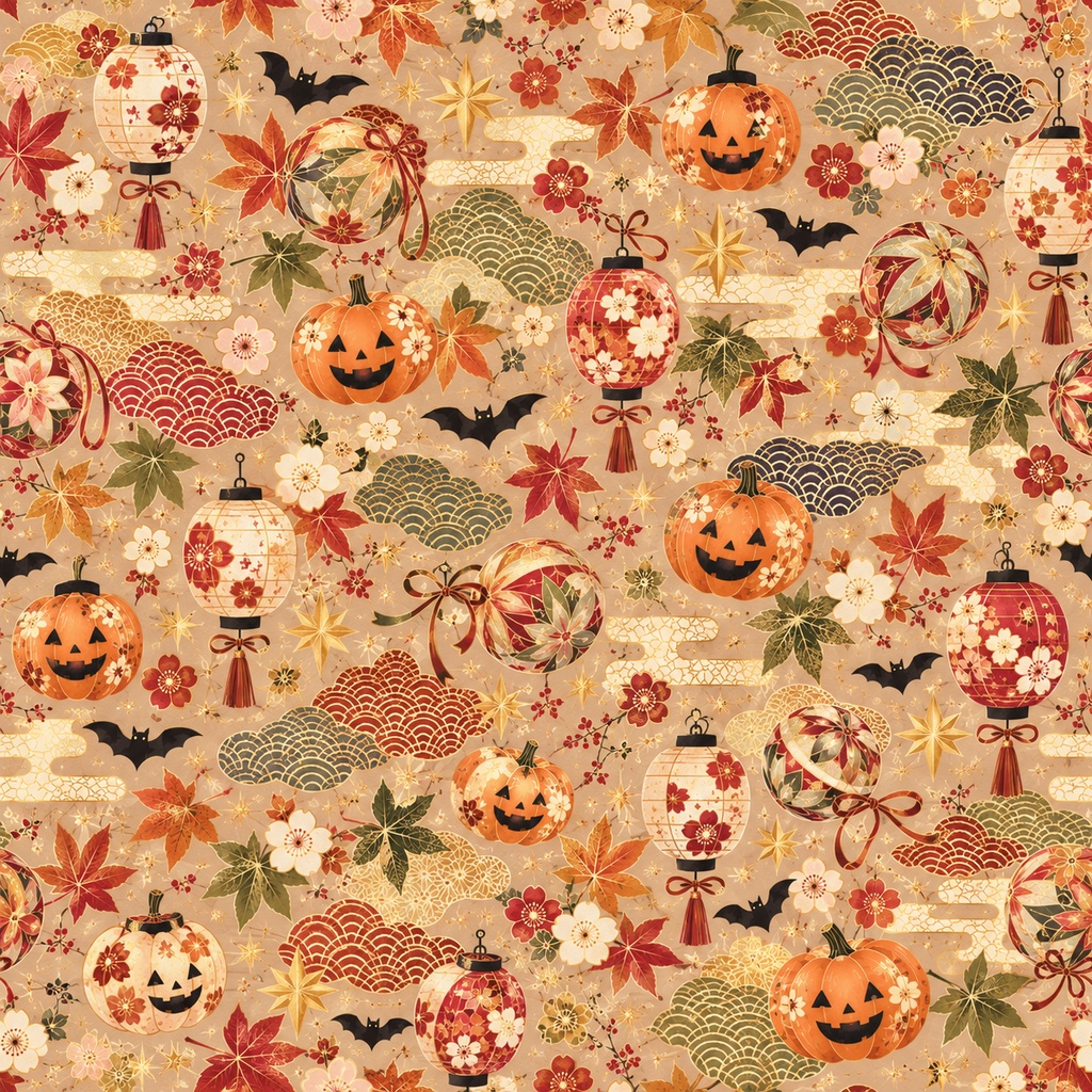 和風 ハロウィン デジタルペーパー|真正 シームレス 12柄|商用利用OK