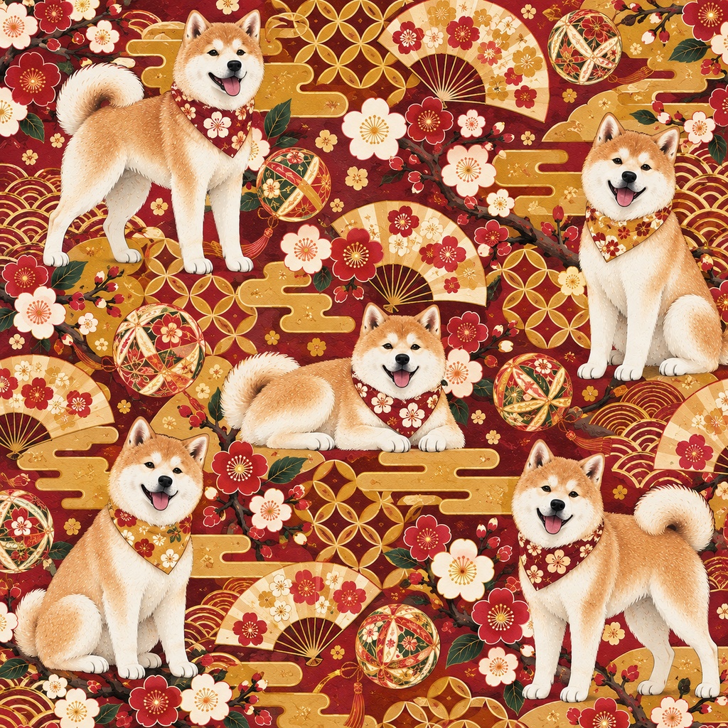 レトロ和風ドッグ Retro Japanese Dogs|真正 シームレス12柄|商用利用OK