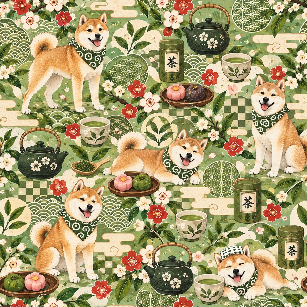 レトロ和風ドッグ Retro Japanese Dogs|真正 シームレス12柄|商用利用OK