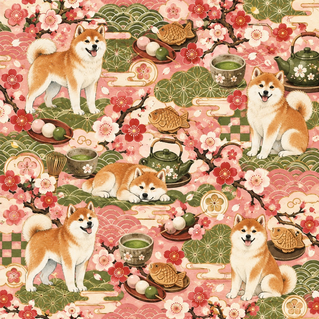 レトロ和風ドッグ Retro Japanese Dogs|真正 シームレス12柄|商用利用OK