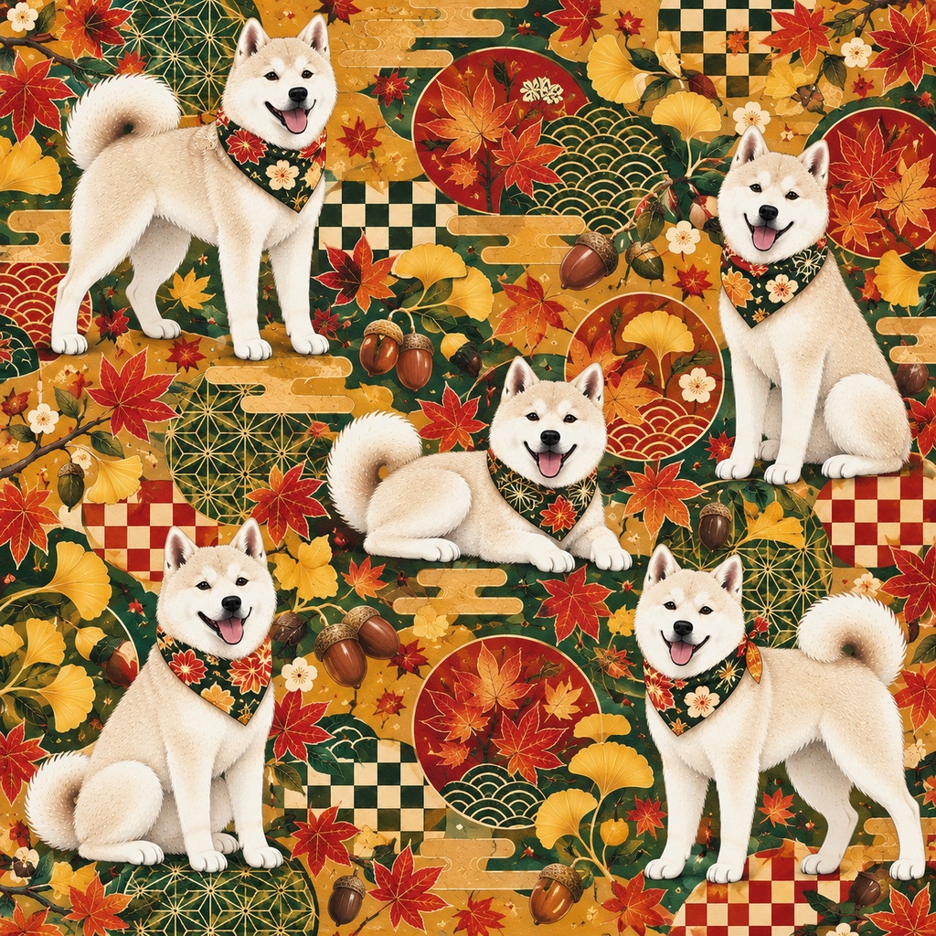 レトロ和風ドッグ Retro Japanese Dogs|真正 シームレス12柄|商用利用OK