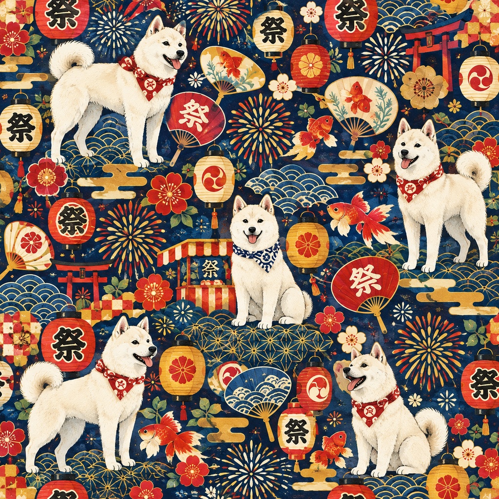 レトロ和風ドッグ Retro Japanese Dogs|真正 シームレス12柄|商用利用OK