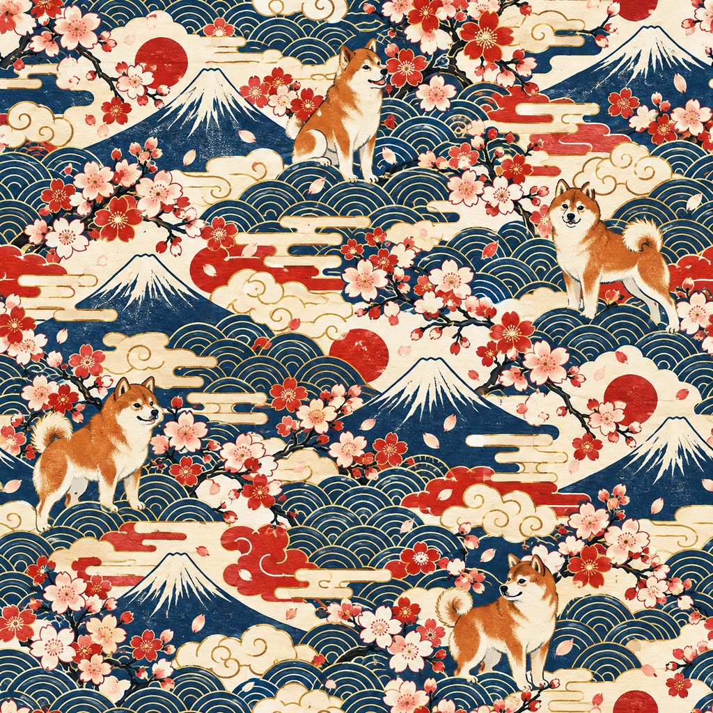 レトロ和風ドッグ Retro Japanese Dogs|真正 シームレス12柄|商用利用OK