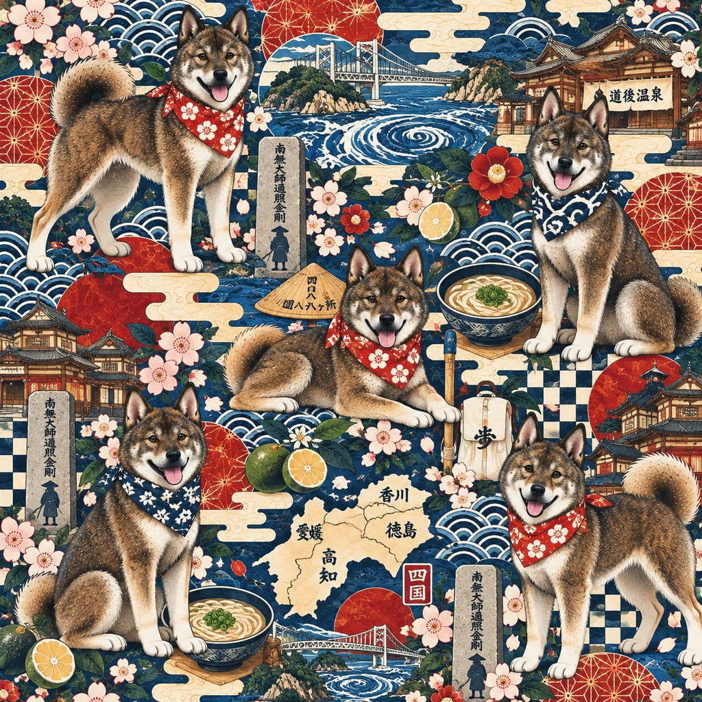 レトロ和風ドッグ Retro Japanese Dogs|真正 シームレス12柄|商用利用OK