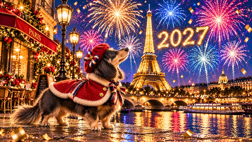 ミニチュアダックス ルーナ 世界のお正月 2027 Frame TV Art 5枚セット、4Kデジタルアート