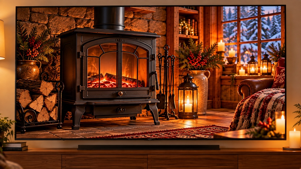 冬の灯り Cozy Winter Lights Frame TV Art 4枚セット、暖炉・ストーブ・オイルランプ・キャンドル、4Kデジタルアート