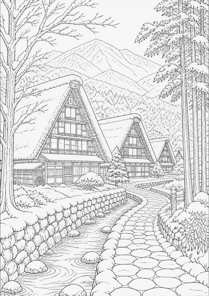 日本の風景|大人の塗り絵30選【A4・PDFダウンロード】