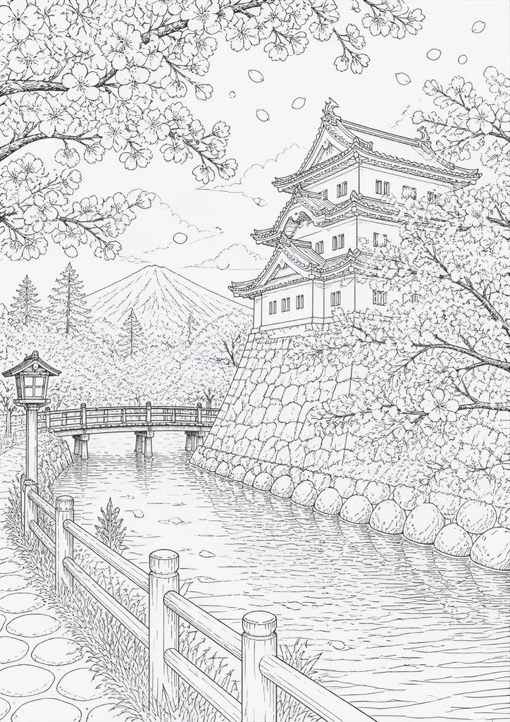 日本の風景|大人の塗り絵30選【A4・PDFダウンロード】