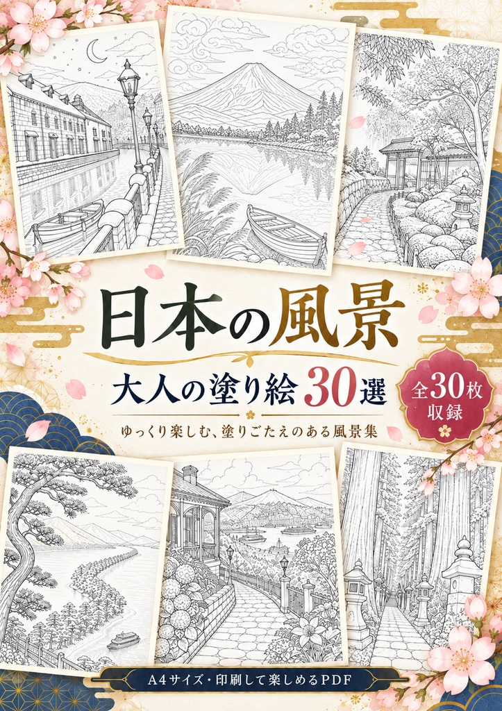 日本の風景｜大人の塗り絵30選【A4・PDFダウンロード】