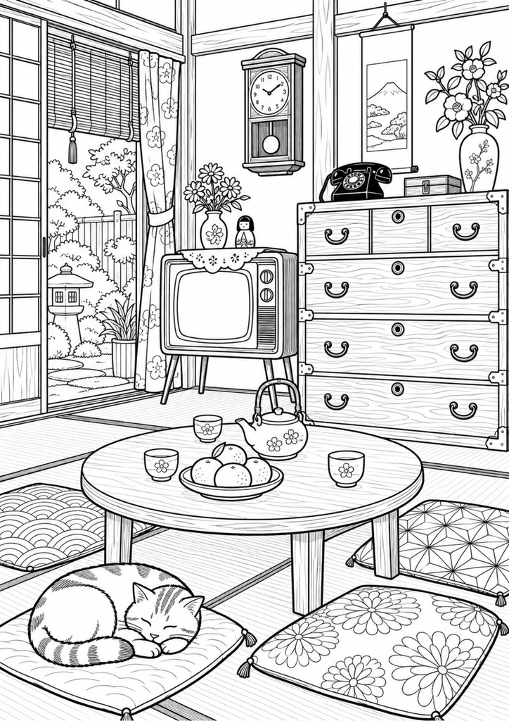 【無料お試し版】懐かし情景の大人ぬり絵|昭和レトロ3枚|A4 PDF
