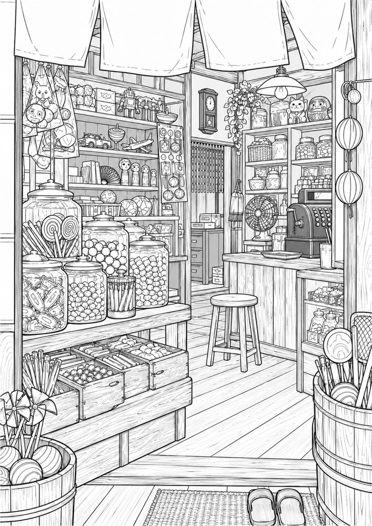 【無料お試し版】懐かし情景の大人ぬり絵|昭和レトロ3枚|A4 PDF