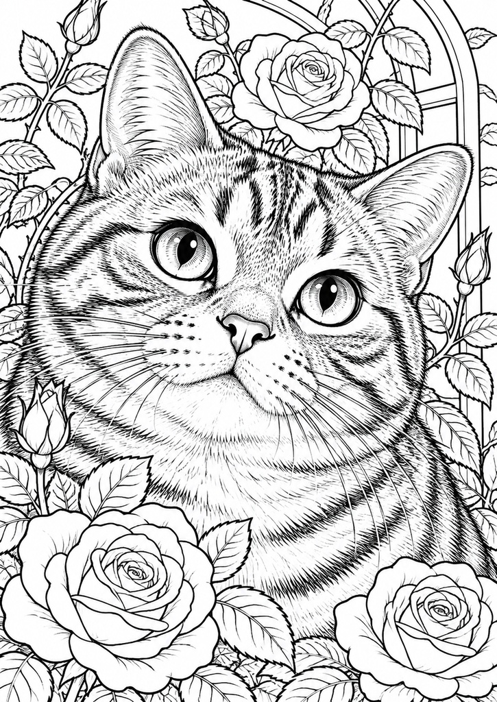 猫とめぐる風景|大人の塗り絵30選【A4・PDF】