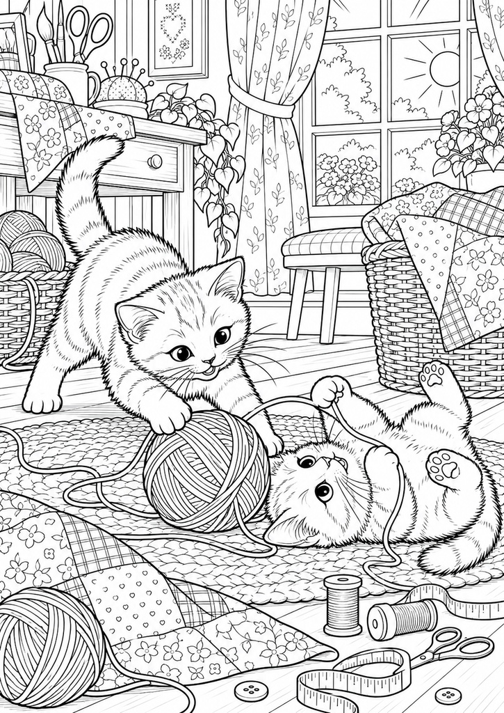 猫とめぐる風景|大人の塗り絵30選【A4・PDF】