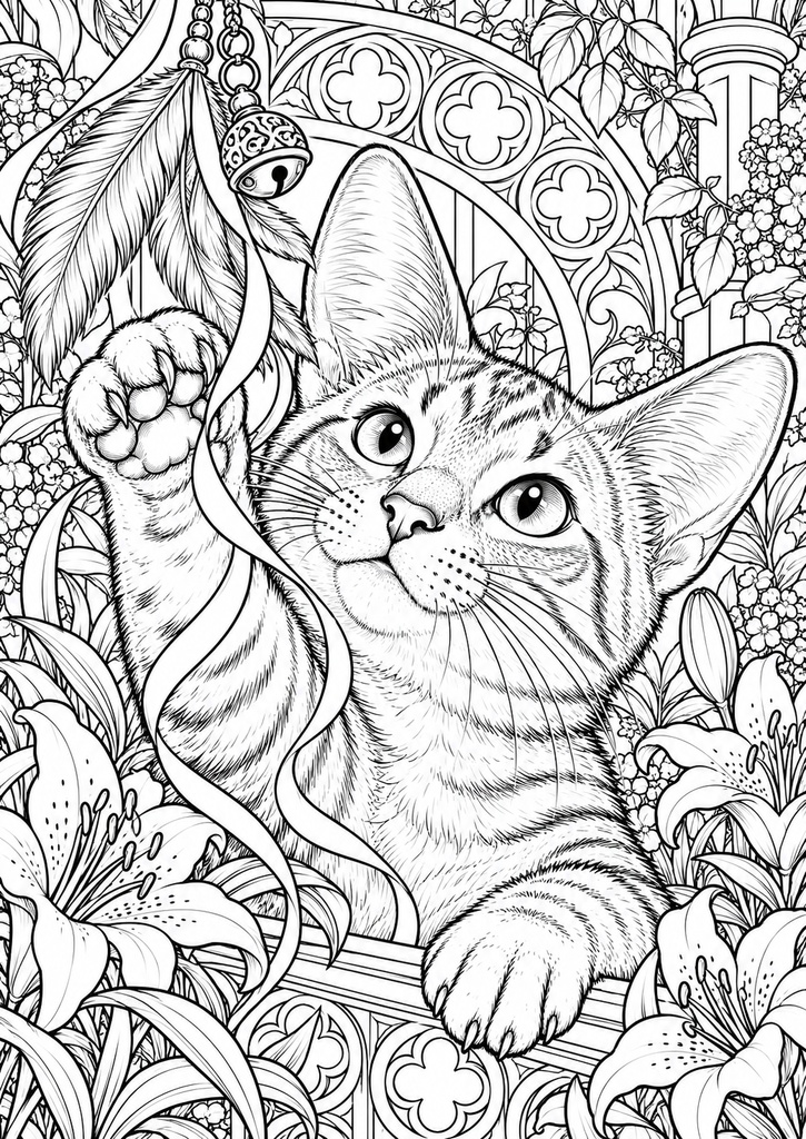 猫とめぐる風景|大人の塗り絵30選【A4・PDF】