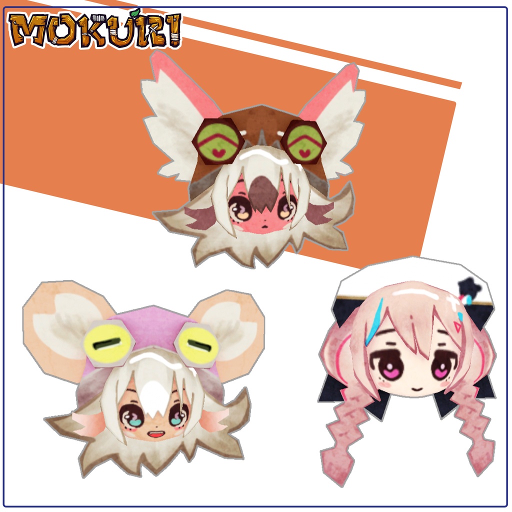 【3Dアイテム/お面】Vket縁日の想い出のお面~MOKURI/Vketちゃん~ 【3D item/masks】Vket's memorable masks from the fair