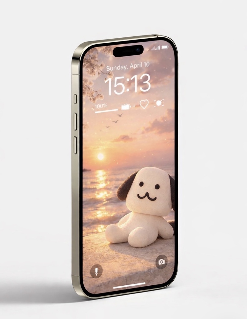 スマホを見るたび癒されるコロコロわんたんのiPhone壁紙🐶（夕日🌇）