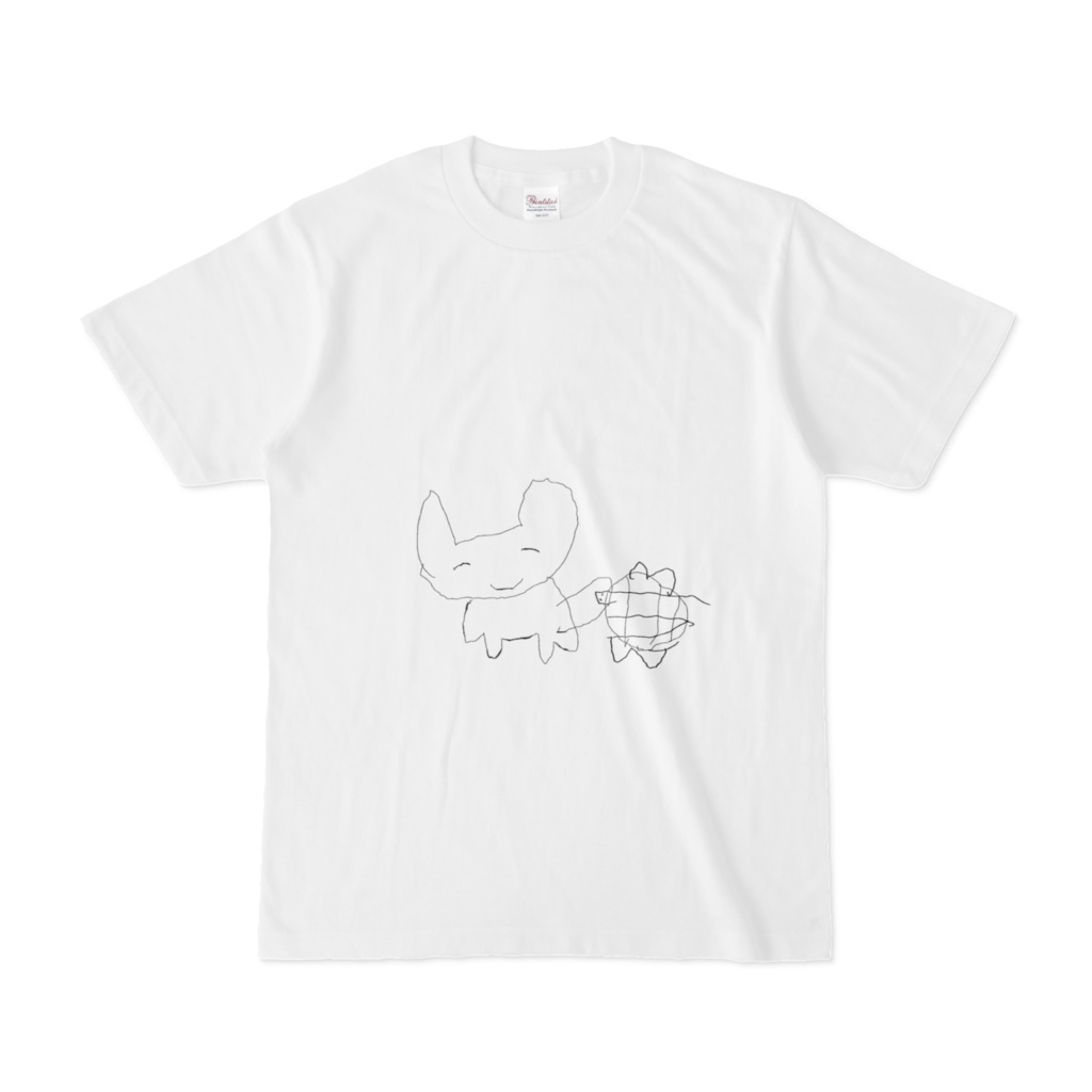 赤ちゃんの時に描いた「うさぎと亀」のTシャツ