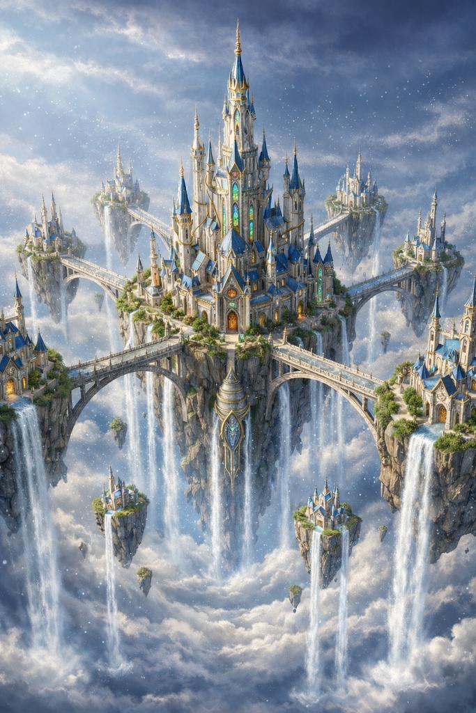 Aetherfall Citadel  雲海に浮かぶ空中都市 ― 静かな時間のための壁紙セット