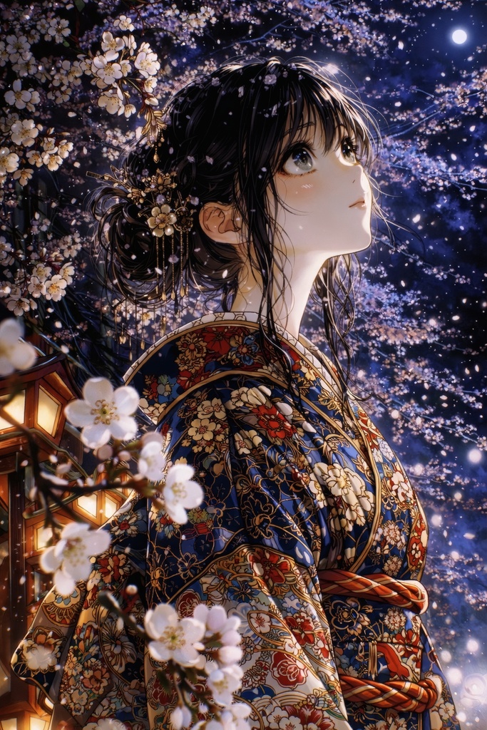 夜桜とわたし|4K壁紙・2枚セット