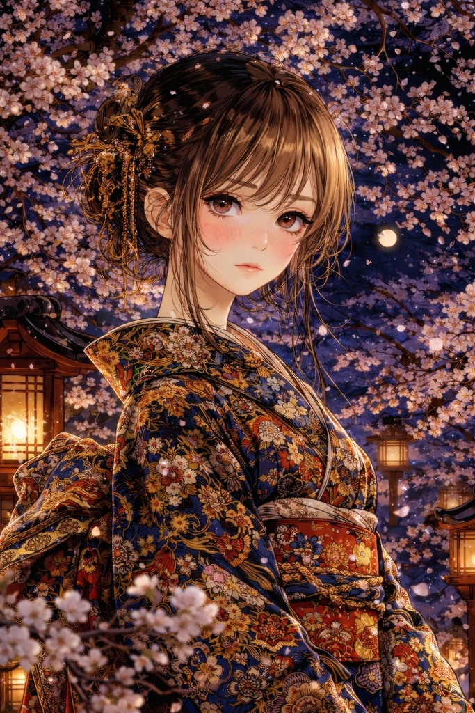 夜桜とわたし｜4K壁紙・2枚セット