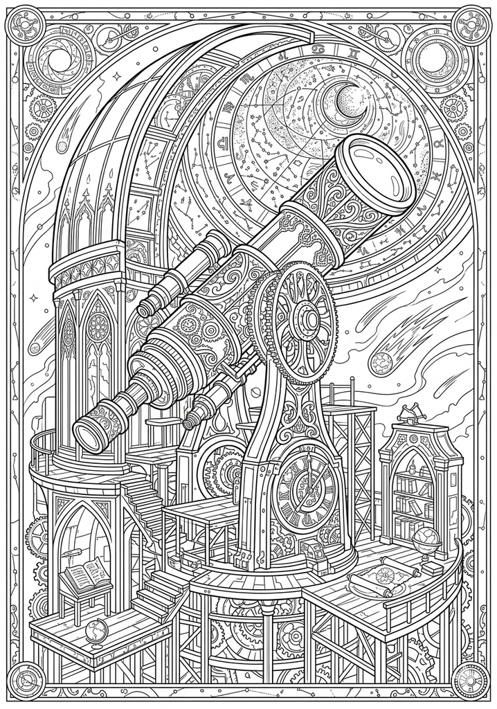 【超精密塗り絵】ファンタジー世界への旅 - 上級者向け線画4枚セット(PDF/PNG)