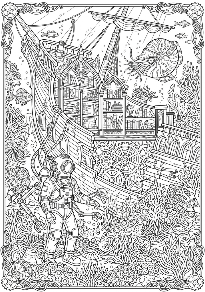 【超精密塗り絵】ファンタジー世界への旅 - 上級者向け線画4枚セット(PDF/PNG)