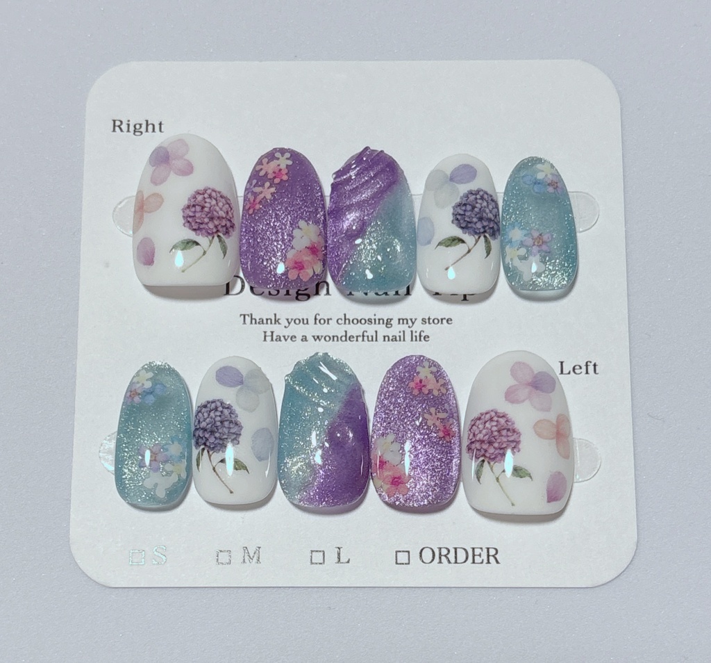 【サイズ固定】紫陽花モチーフネイルチップ