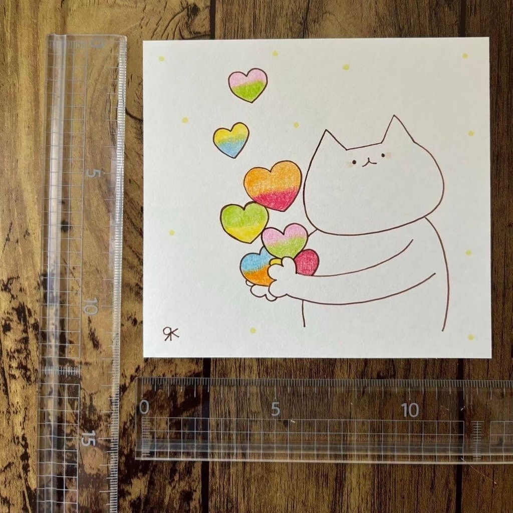 【285】【猫の絵】オリジナルアナログ手描きハートアート自作創作作品イラスト原画
