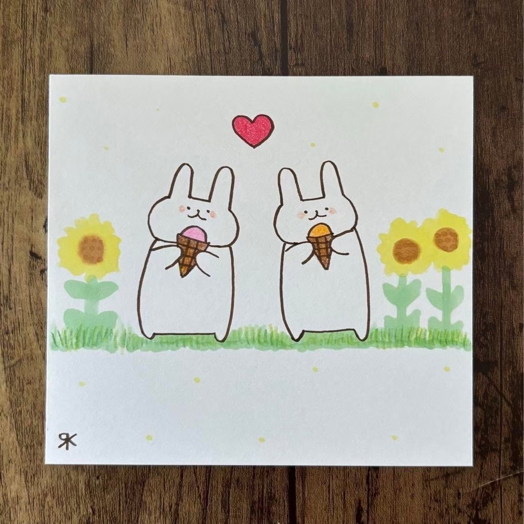 【304】【うさぎの絵】オリジナルアナログ手描き手書き創作自作作品夏イラスト原画