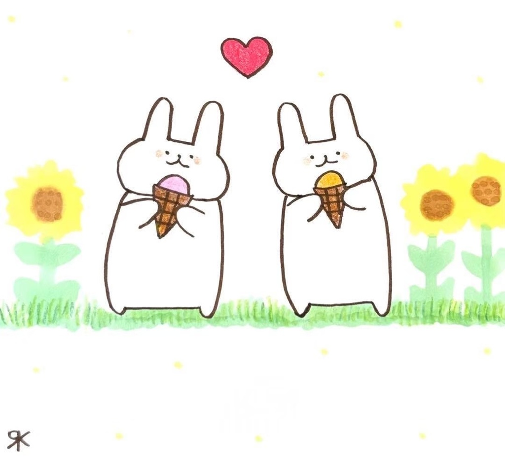 【304】【うさぎの絵】オリジナルアナログ手描き手書き創作自作作品夏イラスト原画