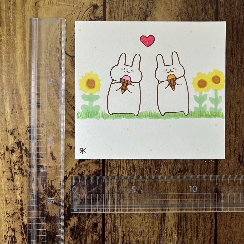 【304】【うさぎの絵】オリジナルアナログ手描き手書き創作自作作品夏イラスト原画