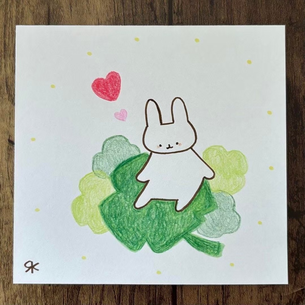 【318】【うさぎの絵】オリジナルアナログ手描き手書き色鉛筆自作創作イラスト原画