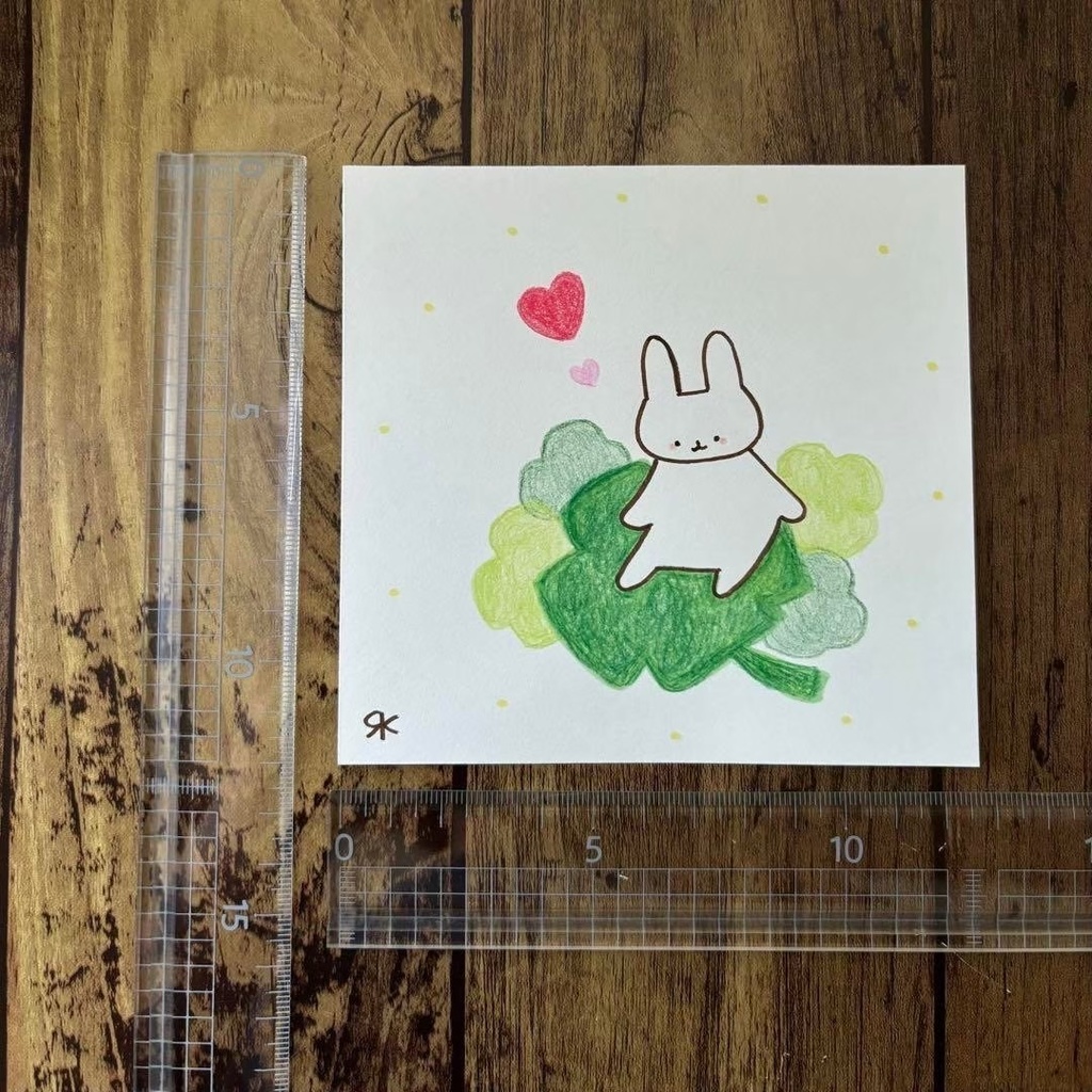 【318】【うさぎの絵】オリジナルアナログ手描き手書き色鉛筆自作創作イラスト原画