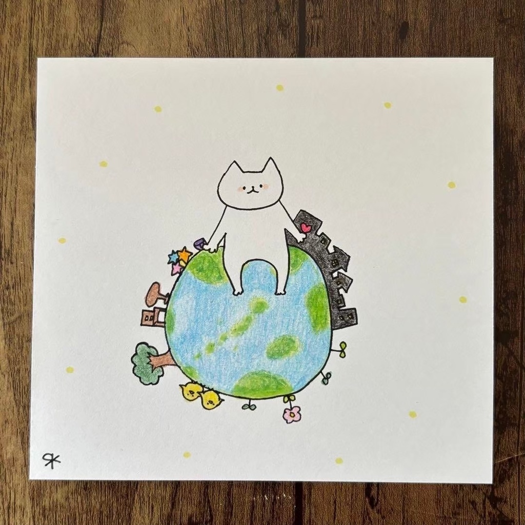 【353】【猫の絵】オリジナルアナログ手描き手書きアート自作創作作品イラスト原画