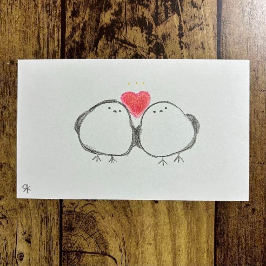 【413】【シマエナガの絵】オリジナルアナログ手描きイラスト原画 自作創作アート