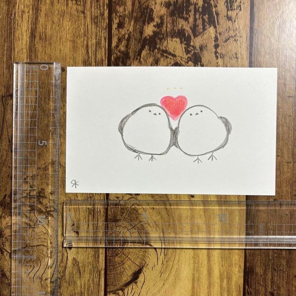 【413】【シマエナガの絵】オリジナルアナログ手描きイラスト原画 自作創作アート