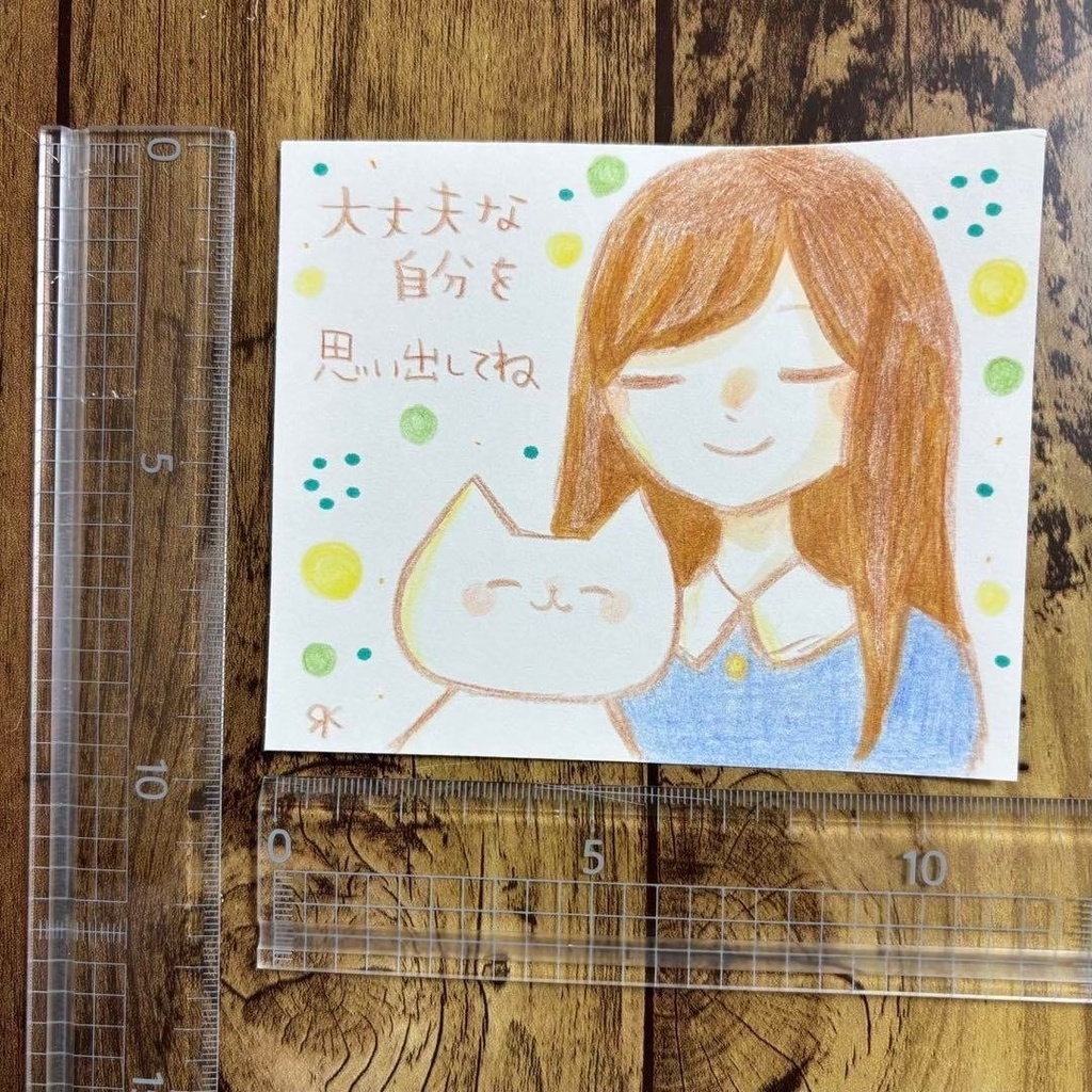 【414】【女の子と猫の絵と言葉】オリジナルアナログ手描きイラスト原画 自作創作