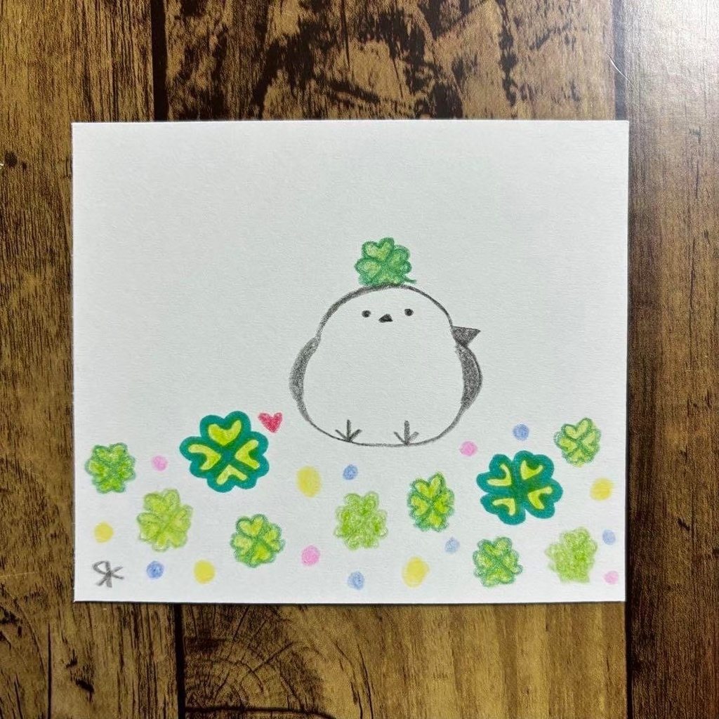 【422】【シマエナガの絵】オリジナルアナログ手描きイラスト原画 自作創作アート