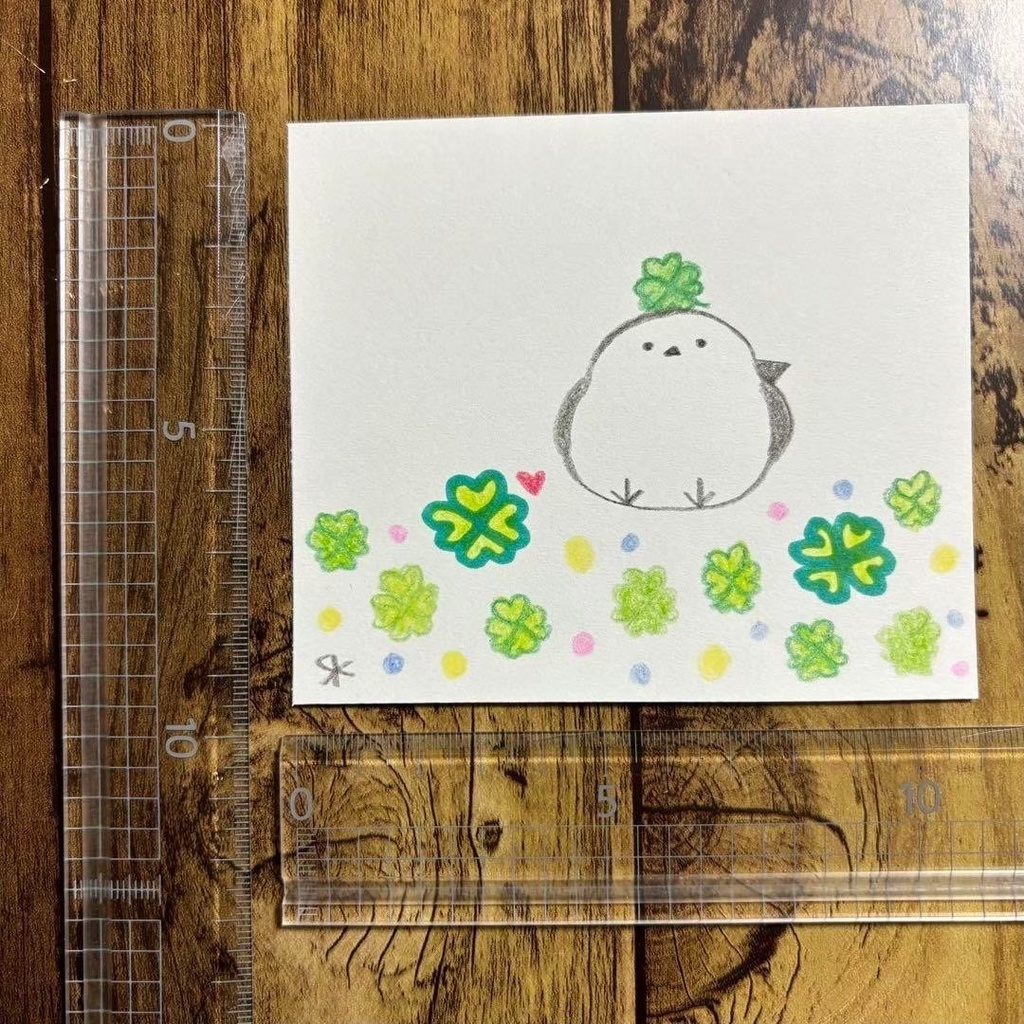 【422】【シマエナガの絵】オリジナルアナログ手描きイラスト原画 自作創作アート