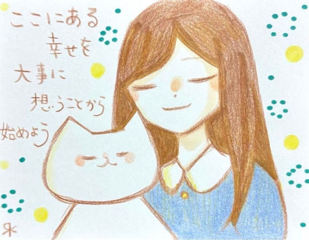 【428】【女の子と猫の絵と言葉】オリジナルアナログ手描きイラスト原画 自作創作