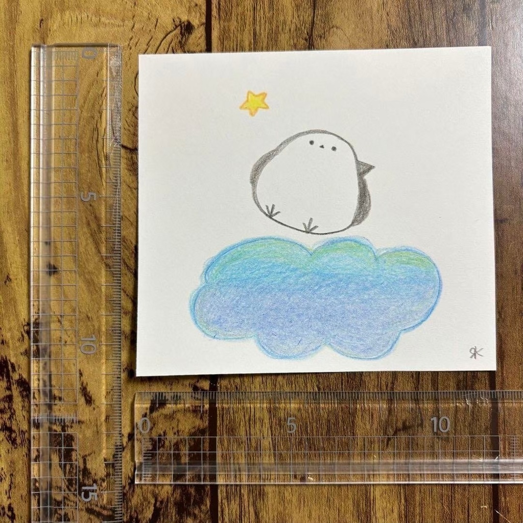 【429】【シマエナガの絵】オリジナルアナログ手描きイラスト原画 自作創作アート