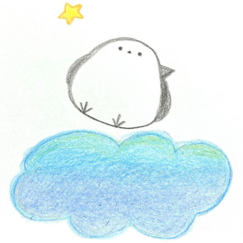 【429】【シマエナガの絵】オリジナルアナログ手描きイラスト原画 自作創作アート