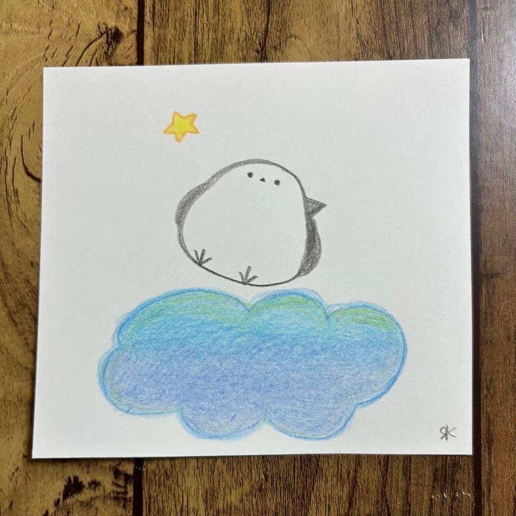 【429】【シマエナガの絵】オリジナルアナログ手描きイラスト原画 自作創作アート