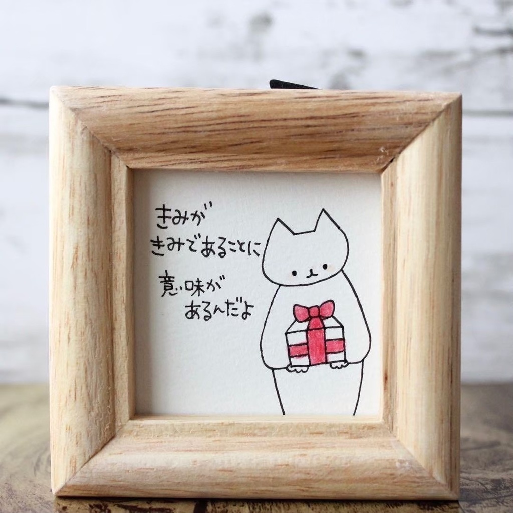 【447】【猫の絵と言葉】額付オリジナルアナログ手描きイラスト原画　自作創作作品