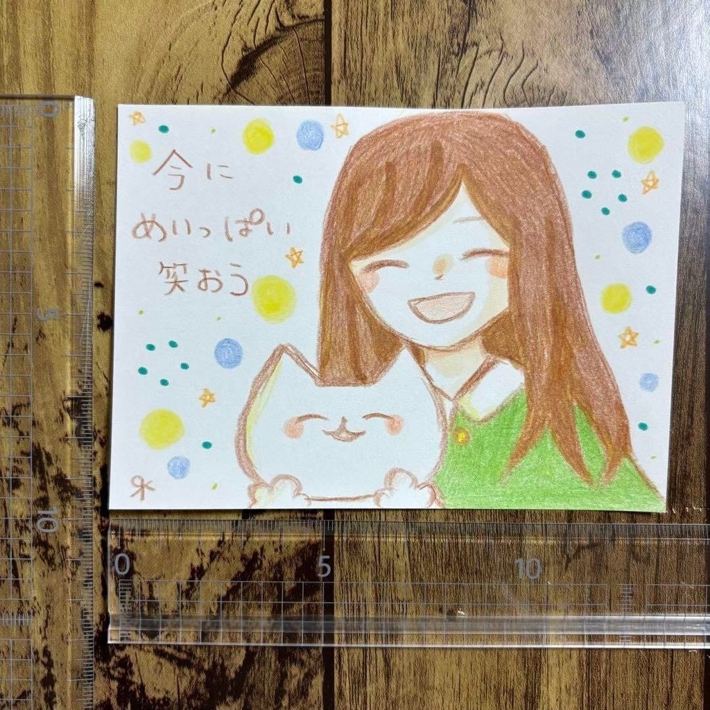 【462】【女の子と猫の絵】オリジナルアナログ手描きイラスト原画 自作創作アート