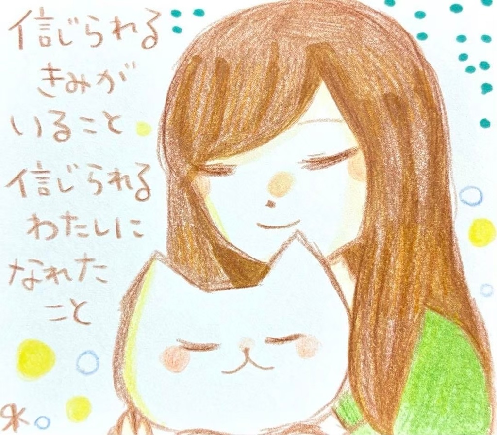 【463】【女の子と猫の絵】オリジナルアナログ手描きイラスト原画　自作創作アート