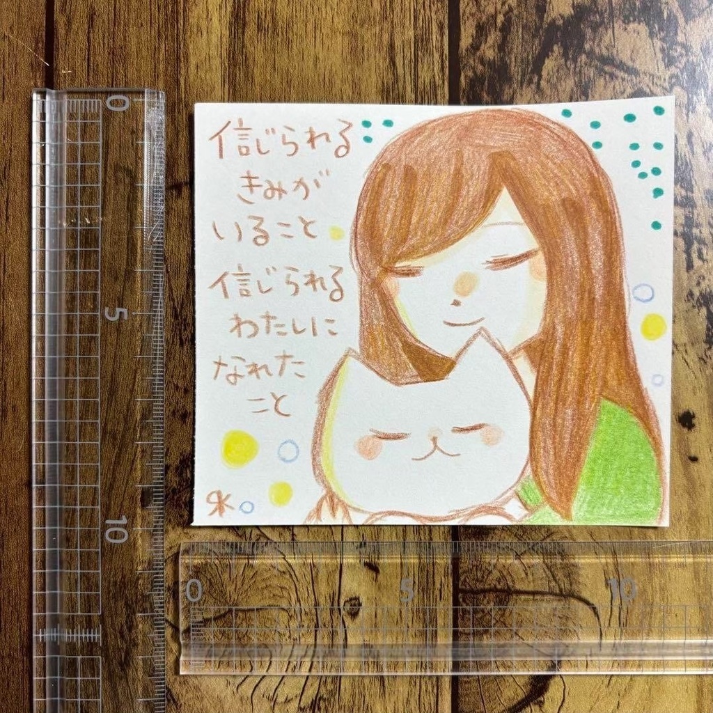 【463】【女の子と猫の絵】オリジナルアナログ手描きイラスト原画 自作創作アート